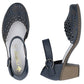 Women's leather sandals with a comfortable heel, openwork, navy blue, Rieker 40902-14 Rieker