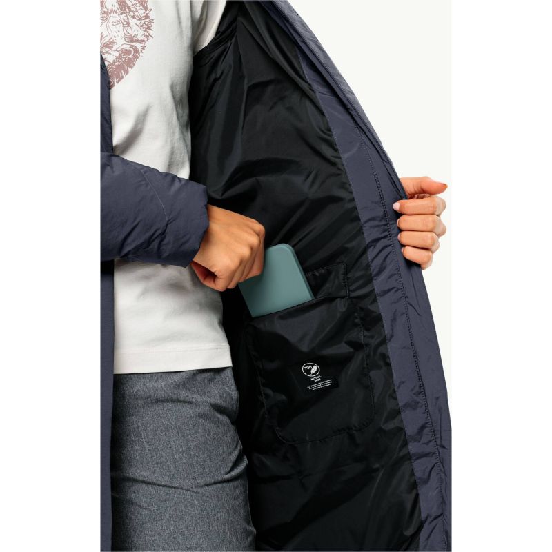 Jack Wolfskin MARIENPLATZ COAT W night blue Down Insulated women's winter jacket navy blue (1206971_1010) In preparation Your Sports Performance