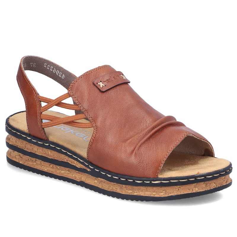 Comfortable women's wedge sandals, brown, Rieker 62962-22 Rieker