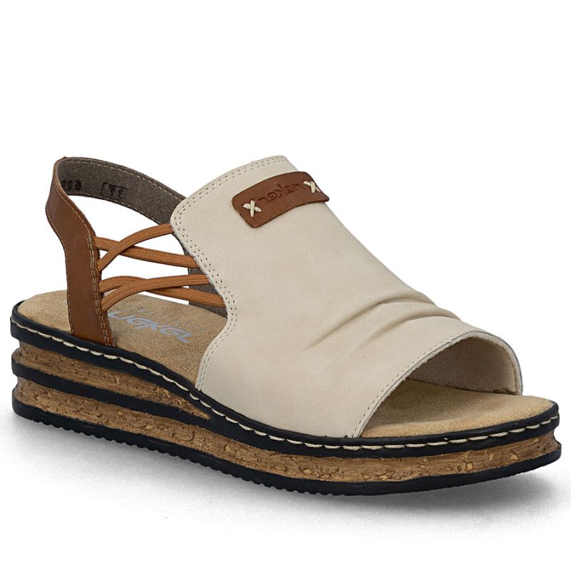 Comfortable women's beige wedge sandals Rieker 62962-60 Rieker