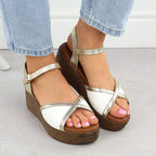 Women's wedge sandals in white and gold S.Barski PL51-324 Footwear Your Sports Performance
