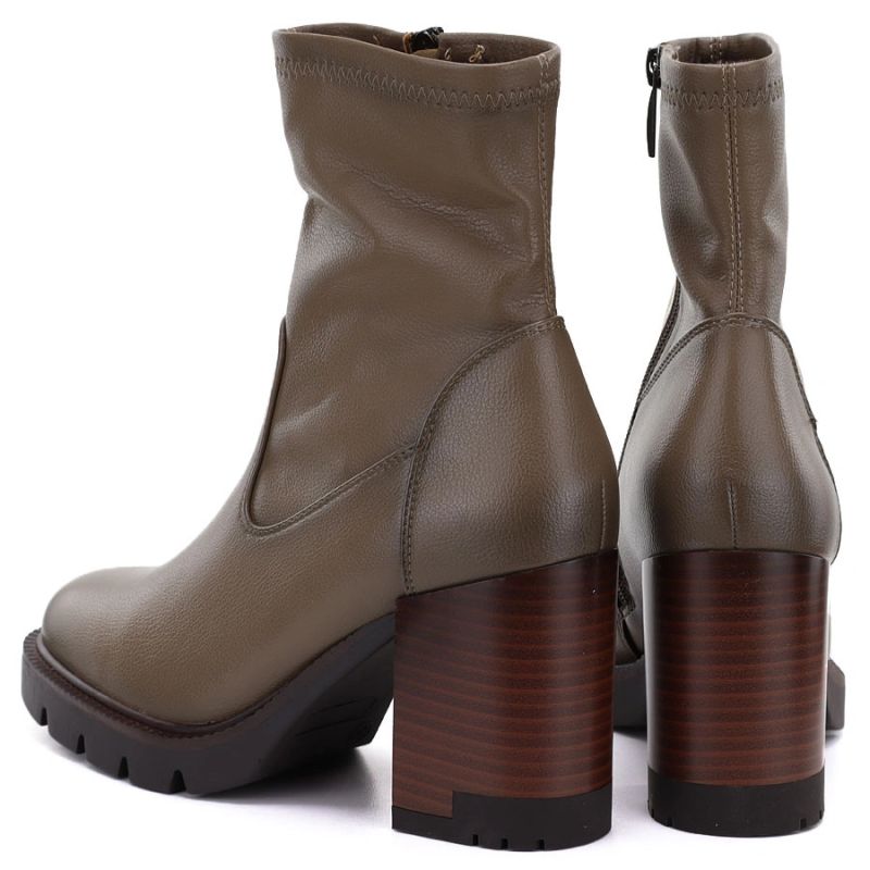 Women's khaki ankle boots with a block heel Potocki 12419