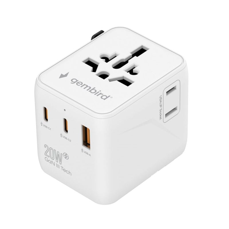GEMBIRD UNIVERSAL TRAVEL ADAPTER 20W, WHITE Kable i adaptery/Adaptery, przejściówki Your Sports Performance