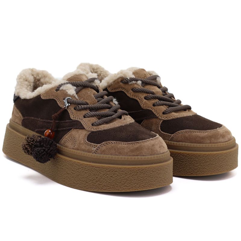 Brown and beige insulated leather platform shoes Kobbo 79665