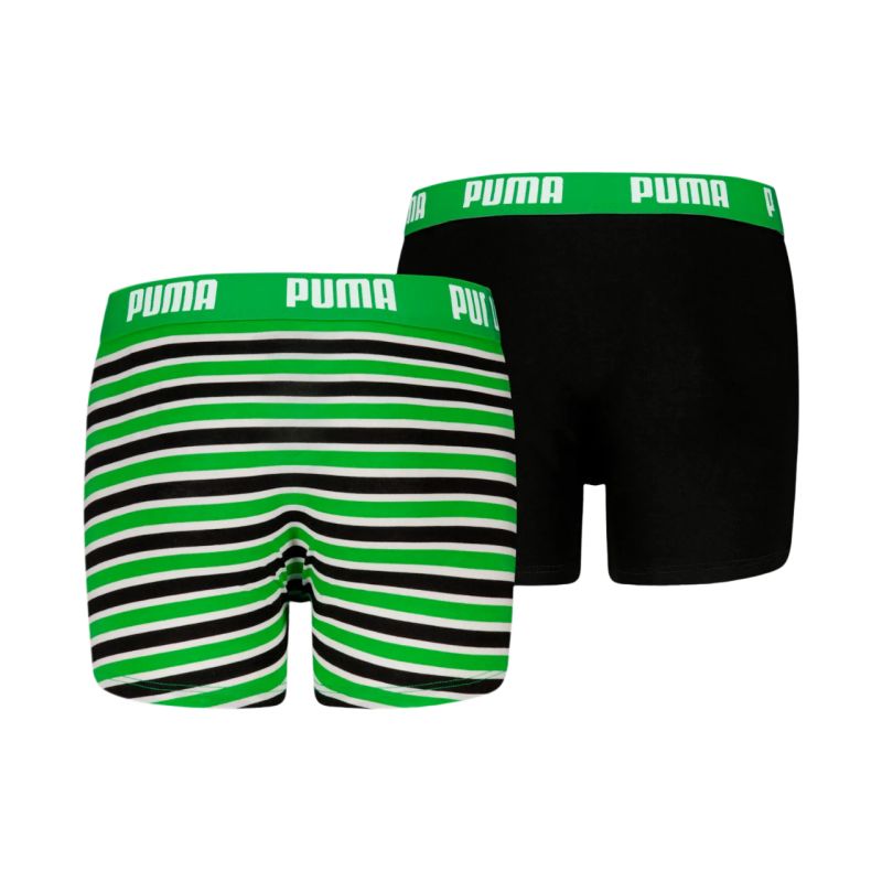 Puma Everyday Striped Kids' Boxer Shorts 2 Pack Green and Black 938970 03
