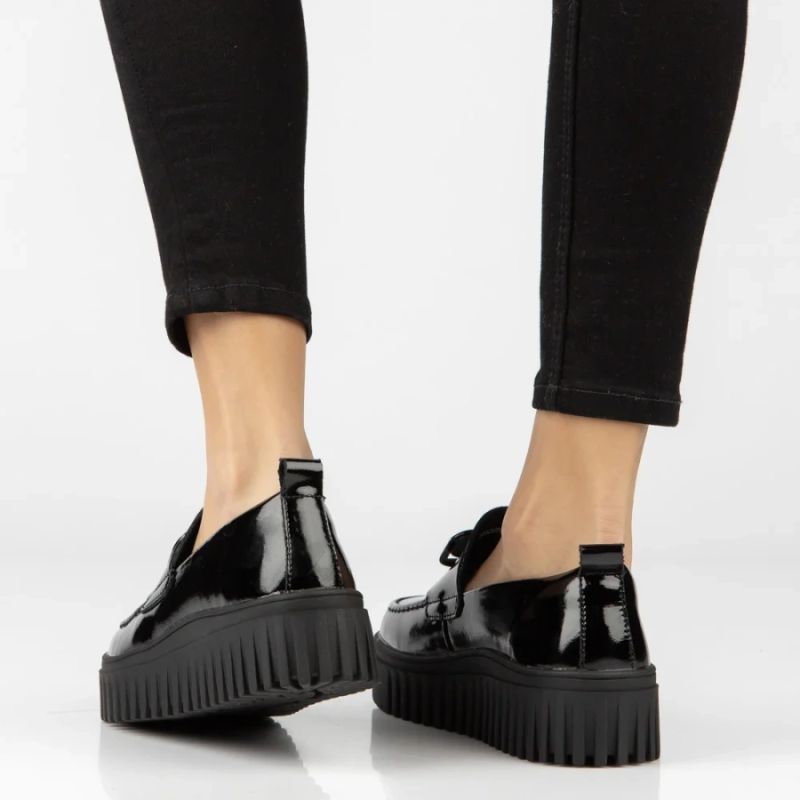 Women's leather platform moccasins, patent leather, black, Filippo DP8269