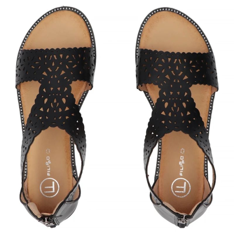 Women's openwork black sandals Filippo DS7889