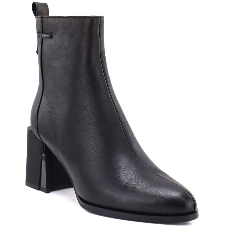 Black Leather Heeled Ankle Boots for Women Vinceza 86449