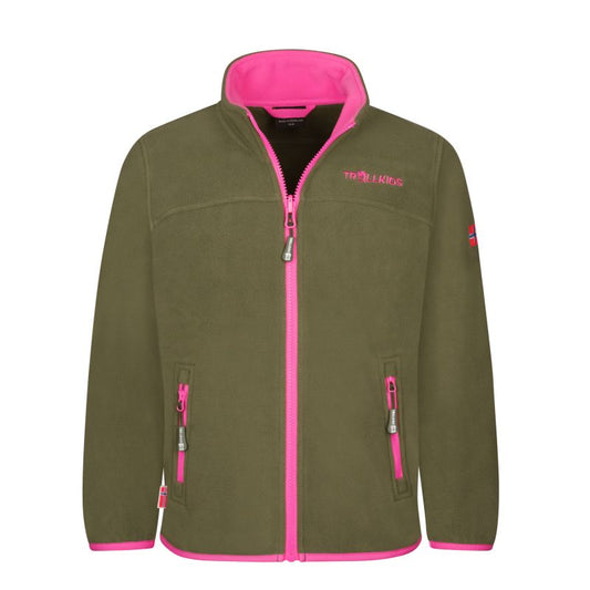 Trollkids Girls Oppdal Jacket XT sporty fleece jacket with zip, green (415-194) In preparation Your Sports Performance
