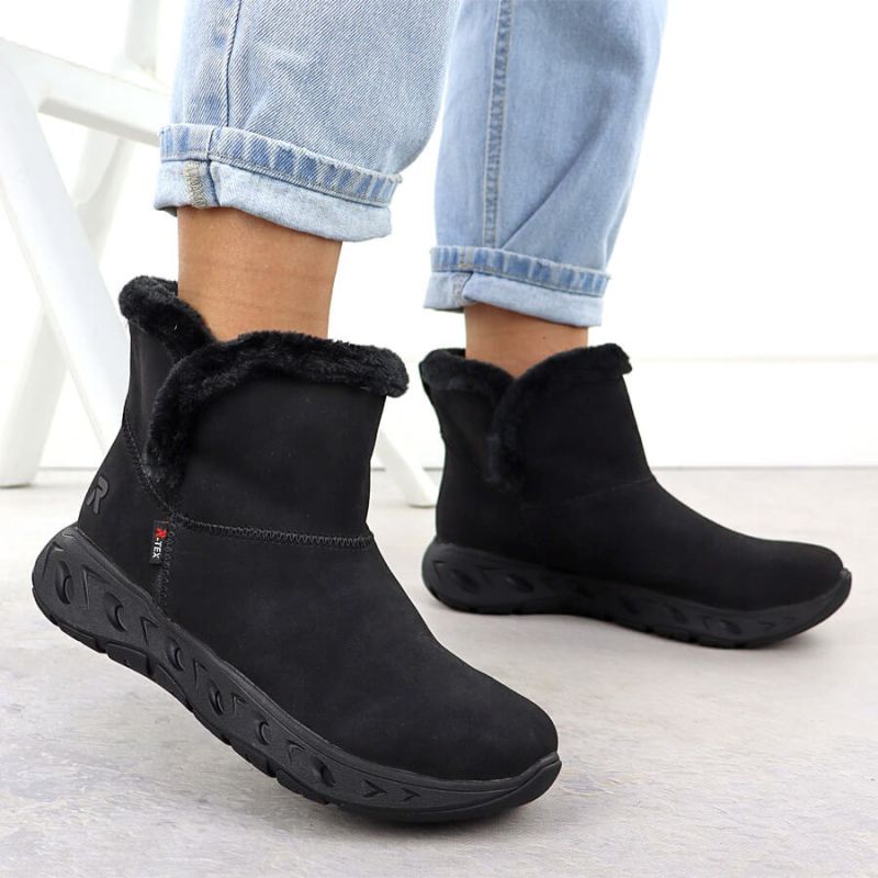 Rieker M6554-00 Waterproof Women's Snow Boots with Fur Trim, Black Footwear Your Sports Performance