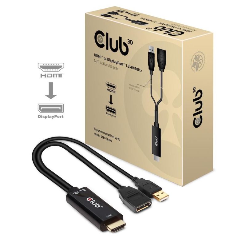 CLUB3D HDMI 2.0 TO DISPLAYPORT 1.2 4K60HZ HDR M/F ACTIVE ADAPTER Black Kable i adaptery/Adaptery, przejściówki Your Sports Performance