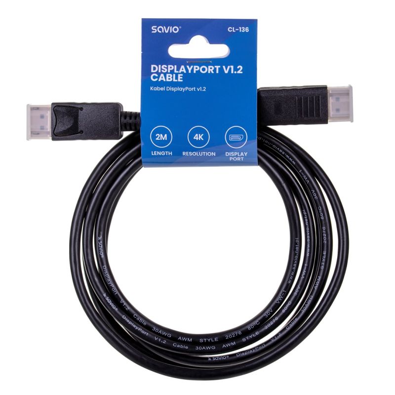 SAVIO CL-136 cable (DisplayPort M - DisplayPort M; 2m; black) Kable i adaptery/Kable DisplayPort Your Sports Performance