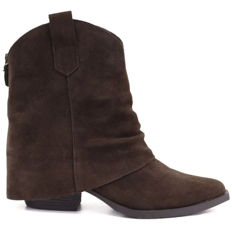 Women’s leather cowboy ankle boots with turned-down shaft, chocolate brown, Vinceza 31715