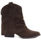 Women’s leather cowboy ankle boots with turned-down shaft, chocolate brown, Vinceza 31715