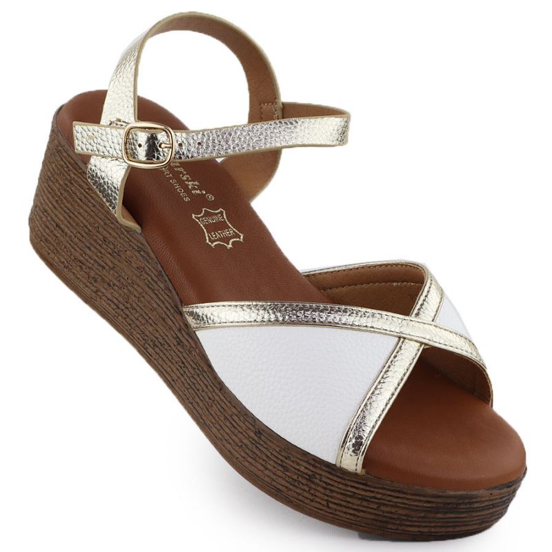 Women's wedge sandals in white and gold S.Barski PL51-324 Footwear Your Sports Performance