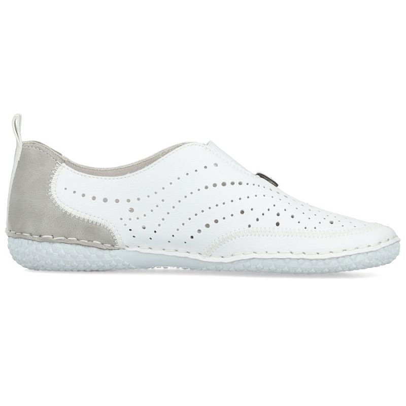 Women's leather openwork slip-on shoes, white Rieker 43663-80 Rieker