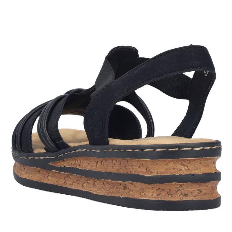 Women's black elastic strap sandals Rieker 62969-00 Rieker