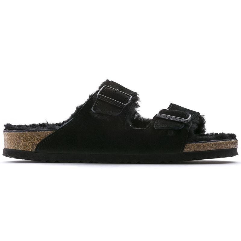 Women's slippers insulated with lambswool Birkenstock Arizona VL Shearling Black suede leather regular wide (0752661) Footwear/Lifestyle/Brinkenstock/Klapki/chodaki Birkenstock