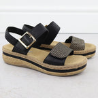 Women's leather wedge sandals with Velcro straps, black Rieker V0951 Footwear Your Sports Performance
