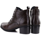 Women's leather ankle boots with laces, chocolate, Vinceza EN27-133107