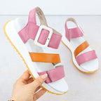 Rieker W2950-31 Women's Pink Leather High Heel Sandals Footwear Your Sports Performance