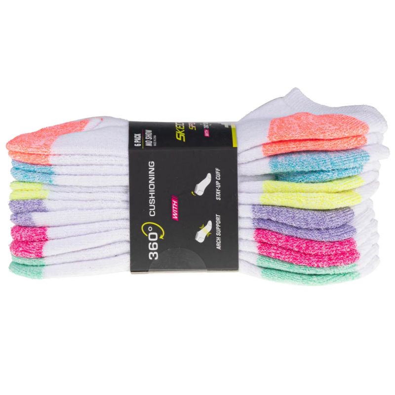 Skechers 6pk Girls Full Terry No Show Med S108265-WHT white 31-34 In preparation Your Sports Performance