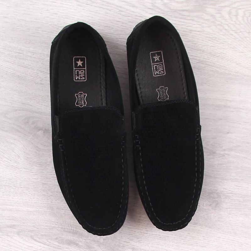 Men's Suede Slip-On Loafers with Openwork Black News 4873 Footwear Your Sports Performance
