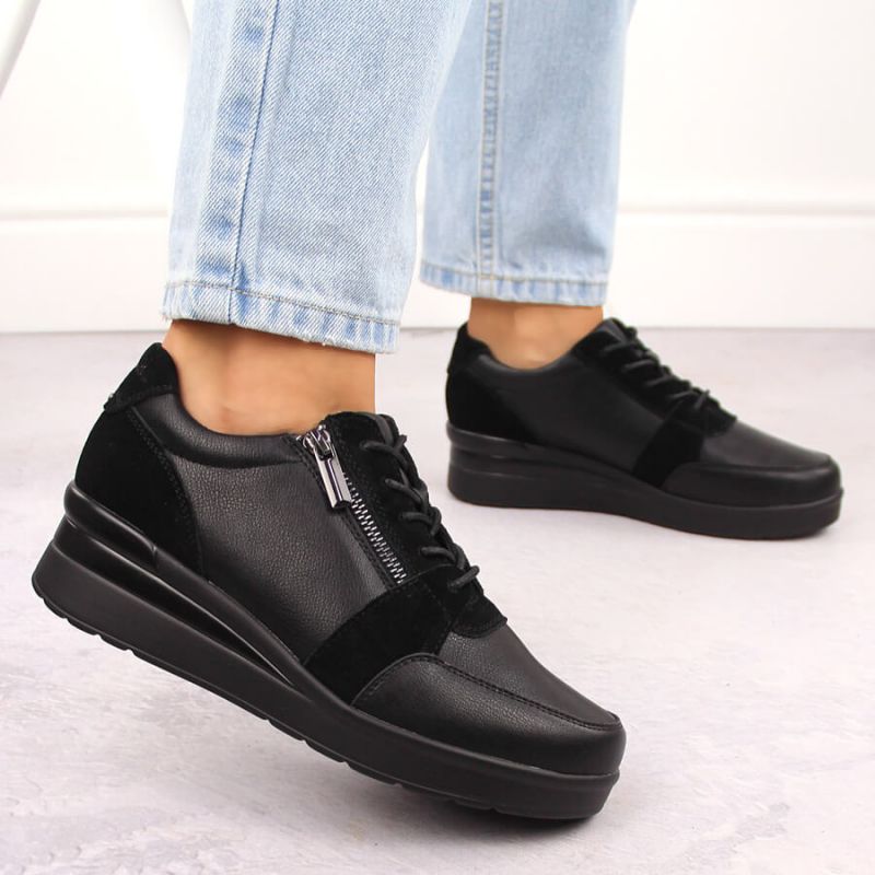 Sergio Leone PB236-S women's leather wedge sneakers, black Footwear Your Sports Performance