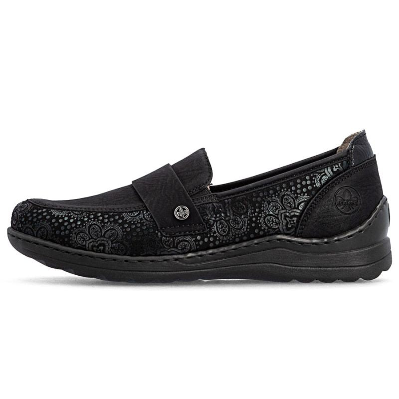 Women's comfortable black moccasin shoes Rieker 48968-00
