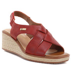 Sergio Leone SK297 Burgundy Women's Leather Wedge Sandals LEONE