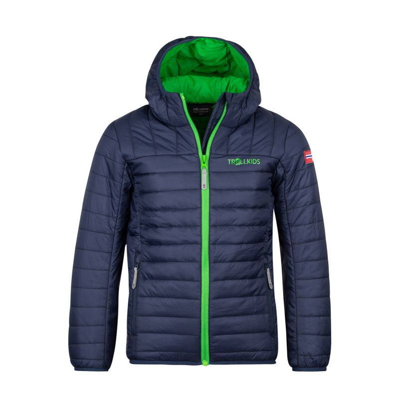 Trollkids Kids Eikefjord Jacket, navy/bright green, ultralight transitional jacket for boys/girls (463-100) In preparation Your Sports Performance
