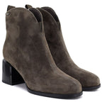 Women's leather high-heeled ankle boots in khaki Vinceza 91178