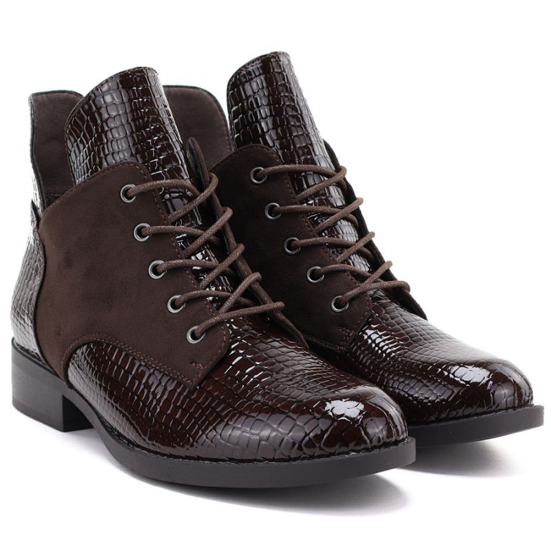 Women's patent leather ankle boots, brown, Vinceza HX27-16524