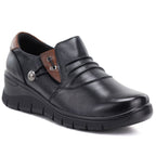 Women's leather wedge shoes, black, Vinceza 133118
