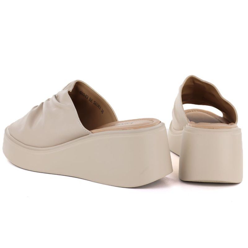 Women's beige leather wedge sandals Vinceza 66949 Vinceza