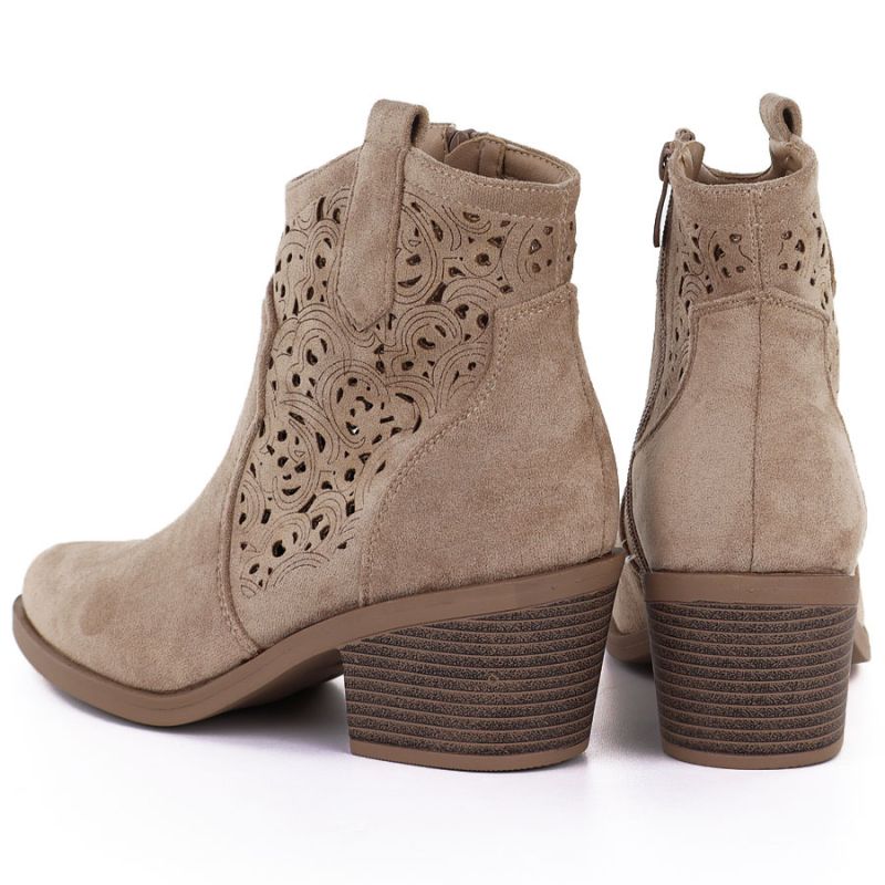Women's suede ankle boots with openwork heel, beige, S.Barski HY61-8012 To be categorized Your Sports Performance
