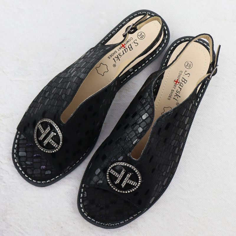 Women's black leather sandals S.Barski KV51-094 Footwear Your Sports Performance