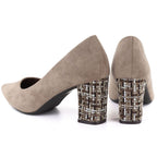 Women's light brown suede pumps with a block heel Sergio Leone PB414 LEONE