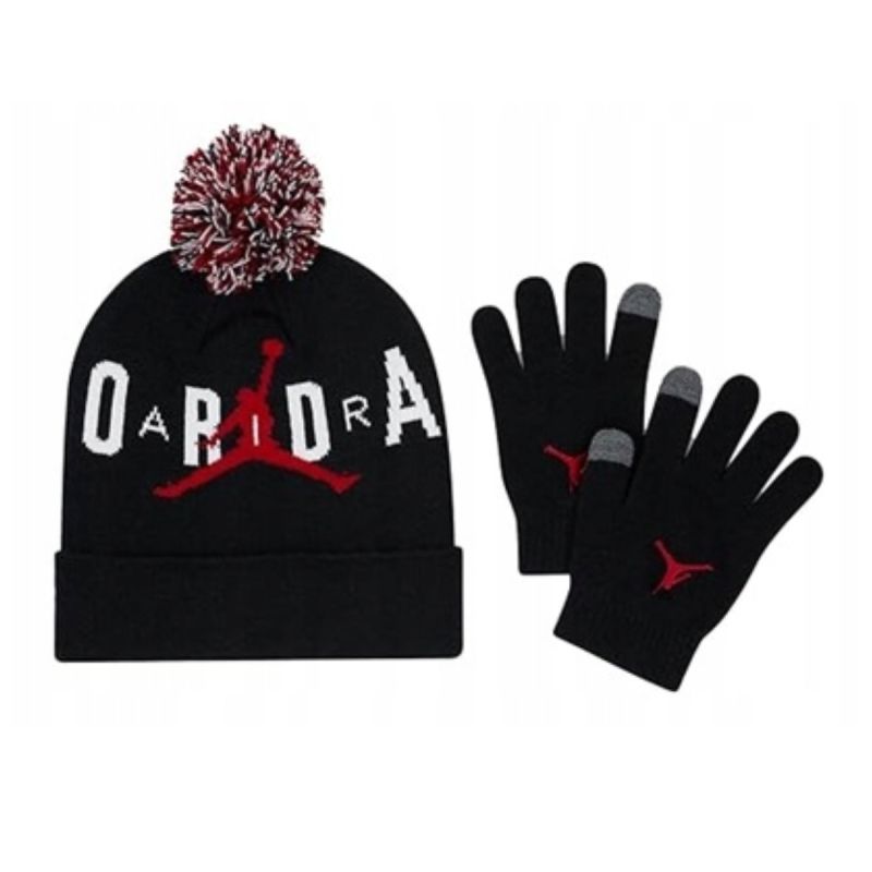 Youth Set Winter Hat + Gloves Air Jordan Essential Pom Beanie Set Black - 9A0869-023 AIR Jordan