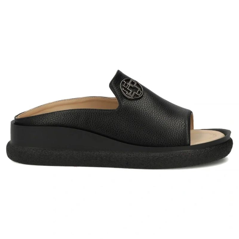 Women's leather wedge sandals, black, Filippo DK7758