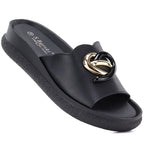 Women's leather wedge sandals, black, S.Barski KV61-6046 S.Barski