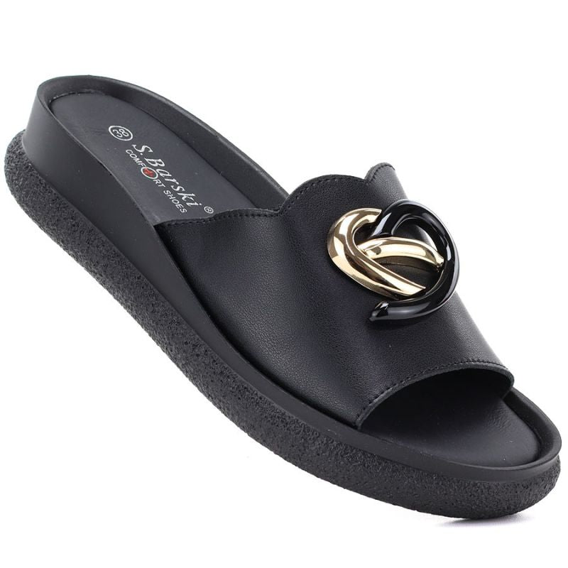 Women's leather wedge sandals, black, S.Barski KV61-6046 S.Barski
