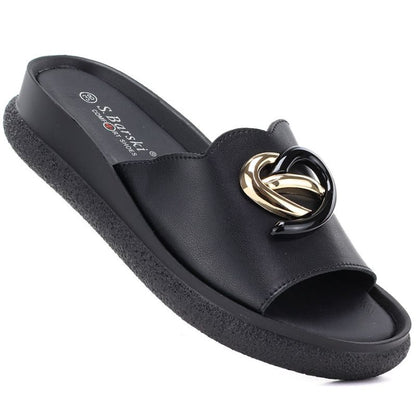 Women's leather wedge sandals, black, S.Barski KV61-6046 S.Barski