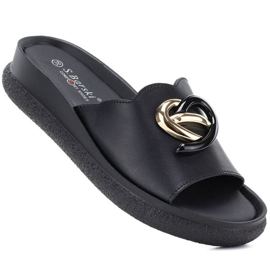 Women's leather wedge sandals, black, S.Barski KV61-6046 S.Barski