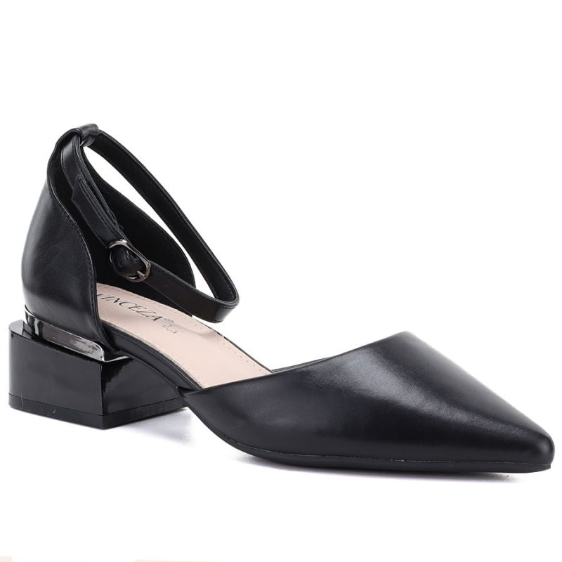 Women's black block heel pumps with strap Vinceza 62278 Vinceza
