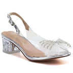 Silver Transparent Sandals with Decorative Heel D&A MR62-9106