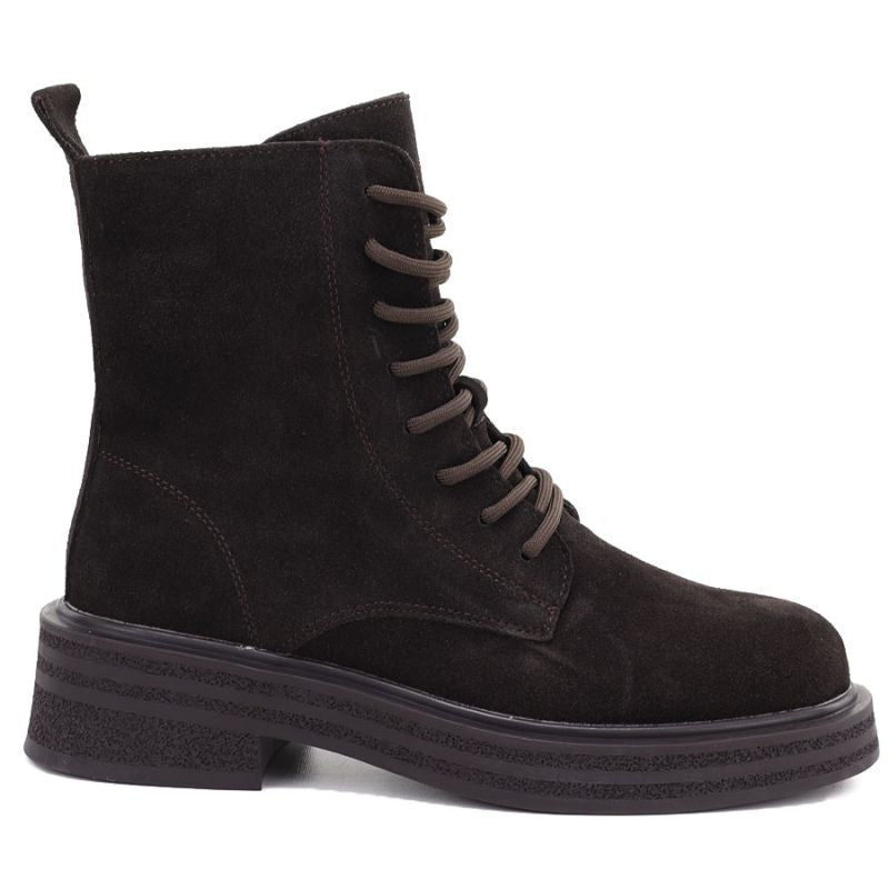 Women's leather ankle boots, suede, chocolate, Sergio Leone TR-02