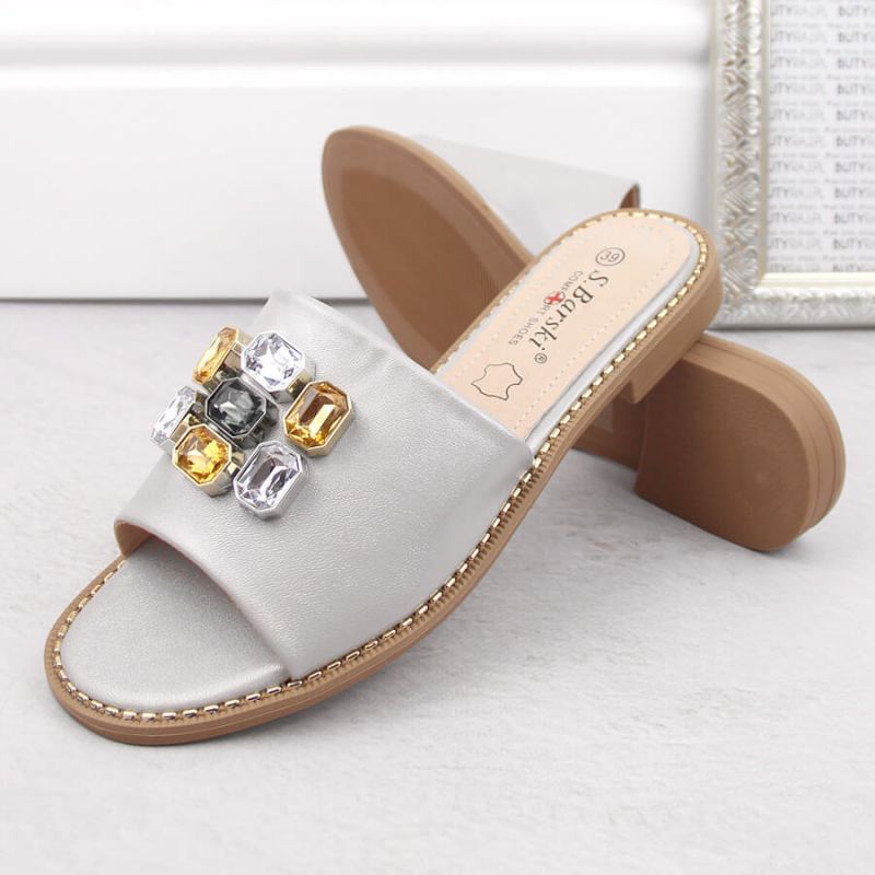 S.Barski W OLI262B silver flip-flops with zircons Footwear/Lifestyle/S.Barski Your Sports Performance