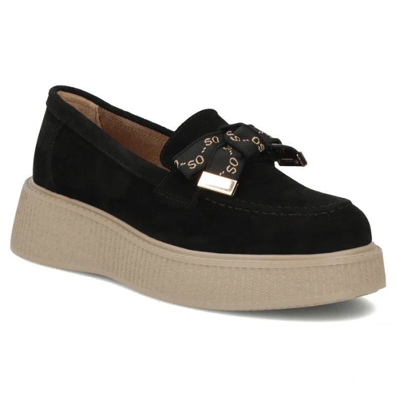 Women's leather suede platform shoes, black Filippo DP8293