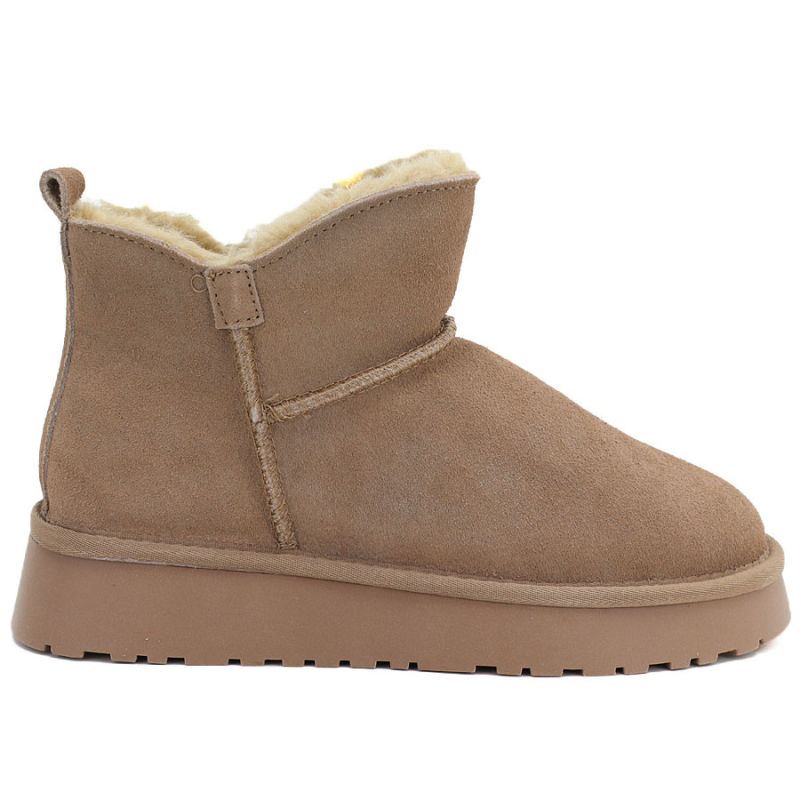 Women's leather ankle boots with beige platform snow boots Vinceza 97961